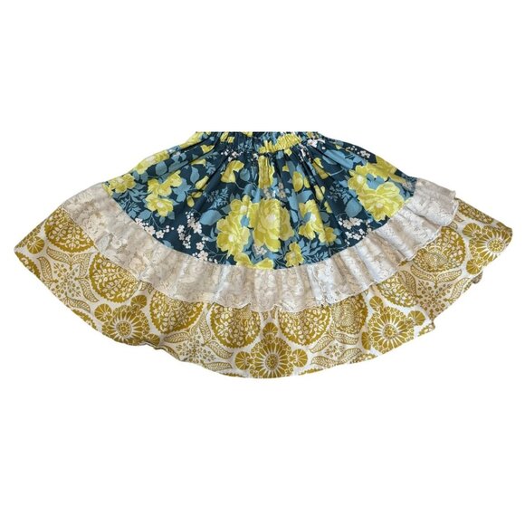 Magpie & Mabel Girls Floral Tiered Sundress 6 Blue Yellow Lace Trim Tie Straps - Picture 3 of 6